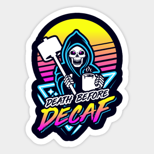 Death Before Decaf (Gym Reaper) Retro Neon Synthwave 80s 90s Sticker